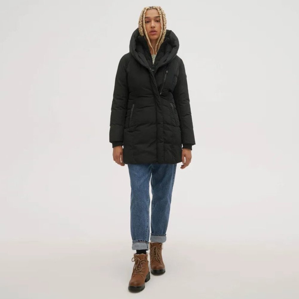 Noize Lauren Black Mid Length Hooded Vegan Puffer Parka